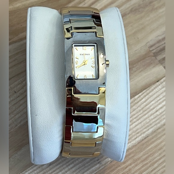 Elgin II Ladies Watch Gold Silver Tone Cuff Bracelet Silver Dial Gorgeous main image 4